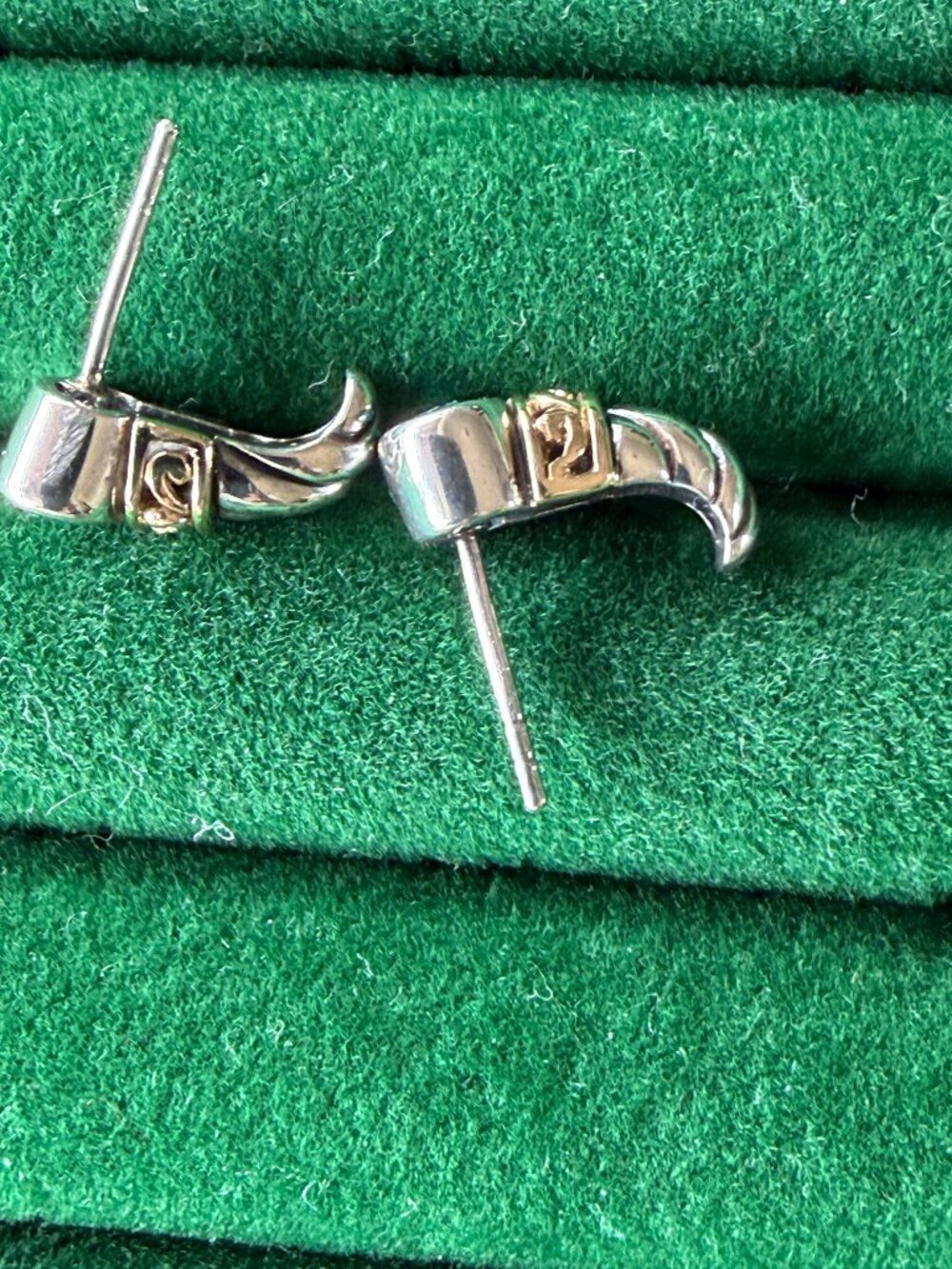 Vintage 925 Sterling Silver & 14K Gold Blue Topaz Drop Earrings - Picture 5 of 12